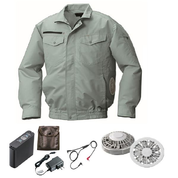 KU92030空調服 綿ポリ混紡 横ファン FAN2200G/長ケーブル/LIPRO2 緑 4L 16,070円