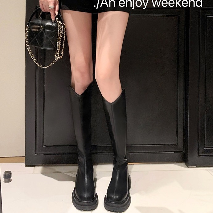 韓国ファッション ロングブーツ 厚底シューズ レディース秋冬ハイヒールライダースブーツひざ下まで丸みのあるマーティンブーツショートブーツ レディース ブーティー マーディンブーツ