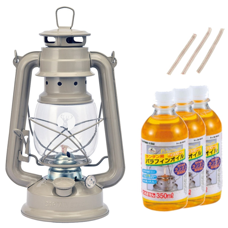 [2点セット プレゼント] CAPTAIN STAG(キャプテンスタッグ) オイルランタン中(カーキ) UK-509・パラフィンオイル350mL(3本)・純正替え芯(3本組) 【 灯り 屋外 野外