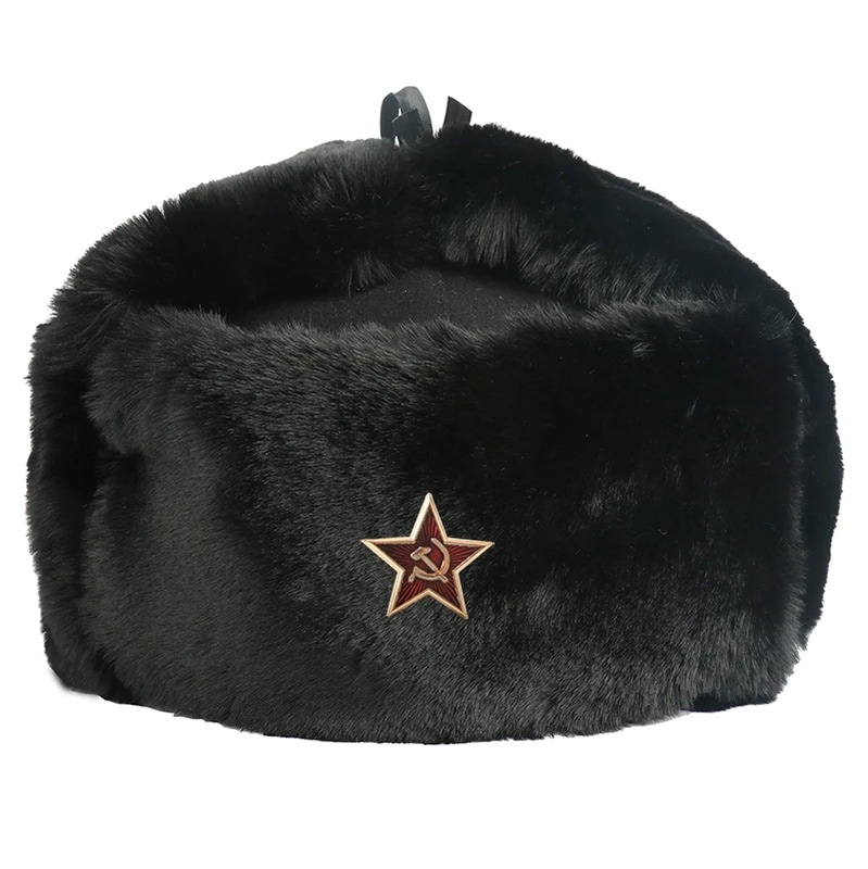 Camoland-女性と男性のための暖かい偽の毛皮の帽子,高品質の防寒キャップ,ラジアスロシア帽,防錆,スキーキャップ Black Soviet Star