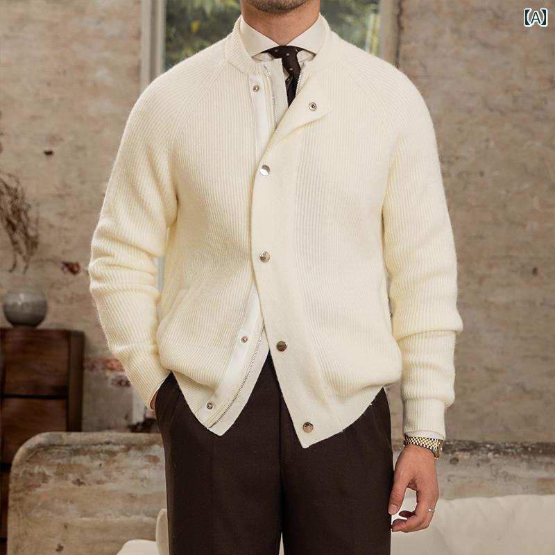 メンズ ファッション トップス アウター カジュアル 秋冬 厚手 野球襟 ニット ジャケット レトロ 暖かい 通勤 ジャケット メンズ