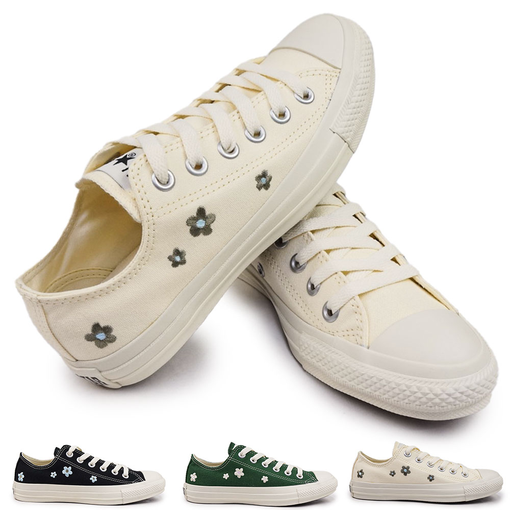 オールスター FLW OX ローカット 花 キャンバス 黒 白 緑 フェミニン レディース スニーカー