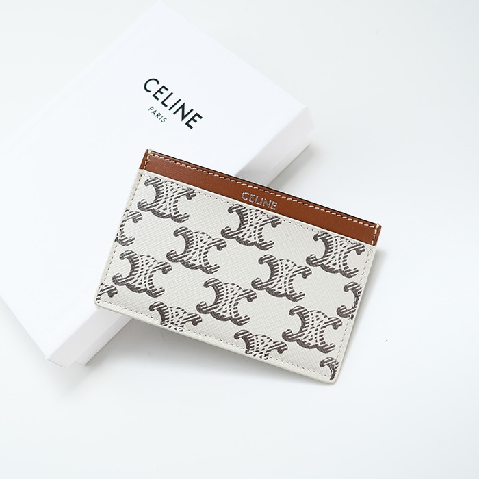 トリオンフ Triomphe カーフスキン カードホルダー 10B702EEN レディース ホワイト ベージュ 3ポケット バイカラー ロゴ レザー カードケース