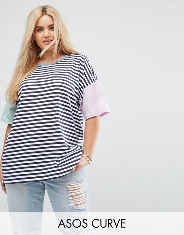 ASOS エイソス レディース 大きめサイズ ゆったりサイズ 送料無料 Multi CURVE T-Shirt in Cutabout Stripe