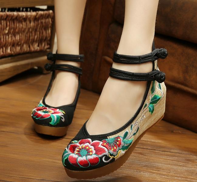 レディースチャイナ 144タイプ5cm厚底チャイナ靴 中華花刺繍手作り靴 二枚 布素材 4,892円