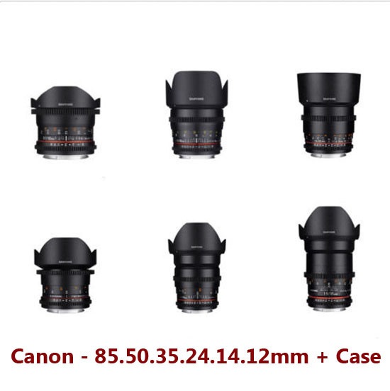 Samyang 6 Piece VDSLR Cine Lens Kit for Canon - 85.50.35.24.14.12mm + Case NEW