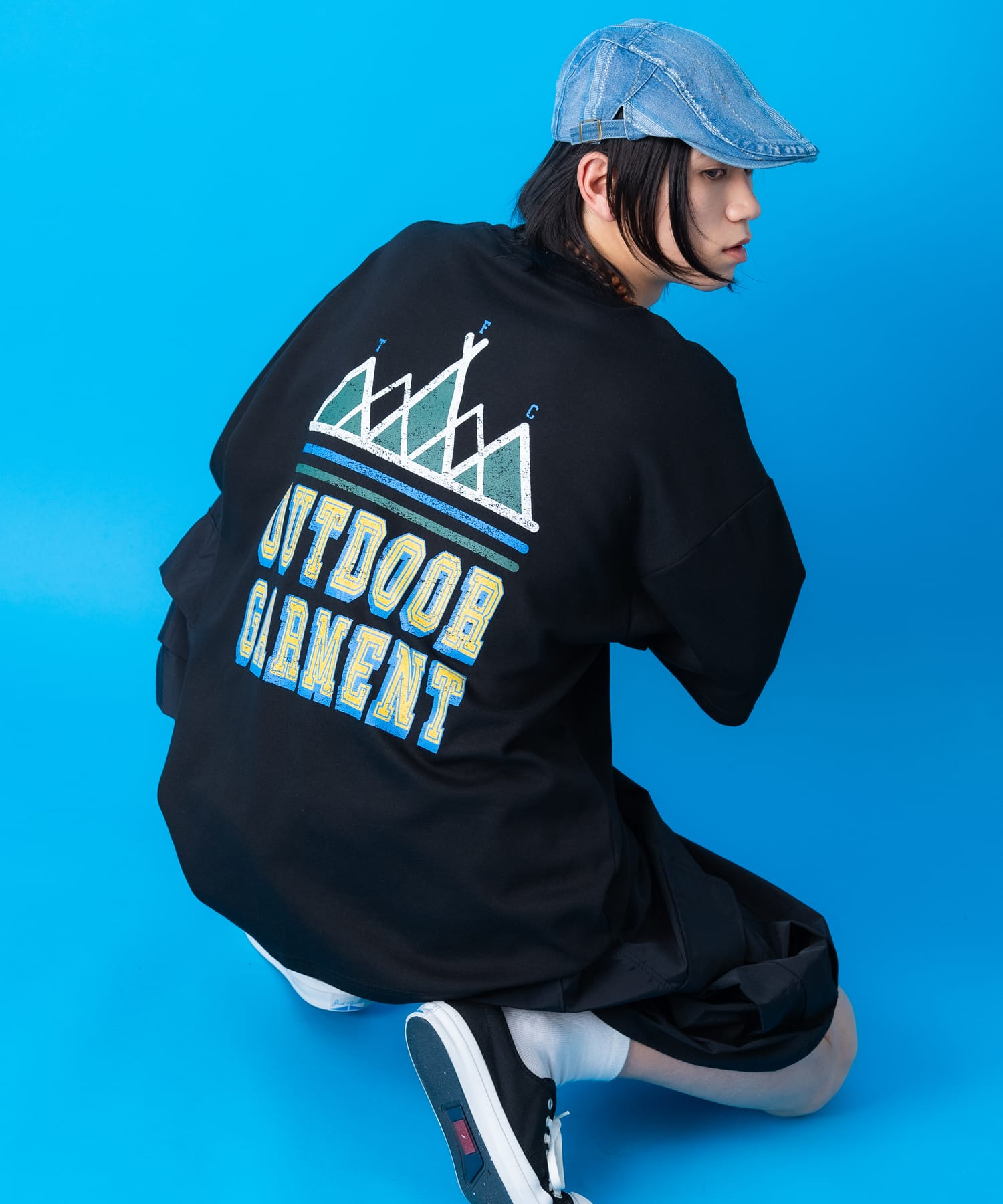 パラコードデザインリバースポケットバックビッグプリントオーバーサイズTシャツ 「set0371」