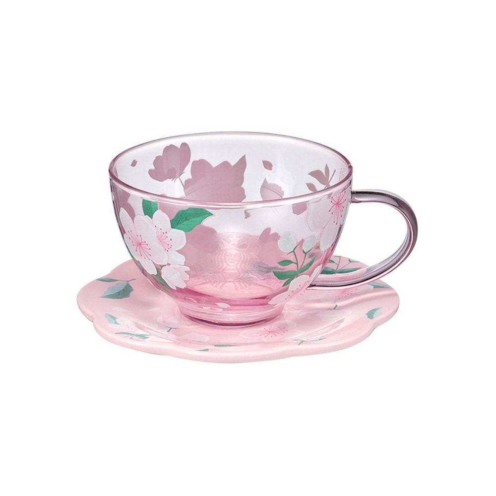 22 チェリー ブルーミング ピンク グラス セラミックソーサー 237ml 韓国スターバ グッズ