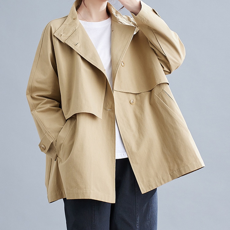 レディース ジャケット コート アウター 上着 羽織 前開き トレンチ ショートコート ショート 長袖 ラグラン 襟付き スタンドカラー ポケット ボタン 英国風 大人可愛い シンプル カジュアル