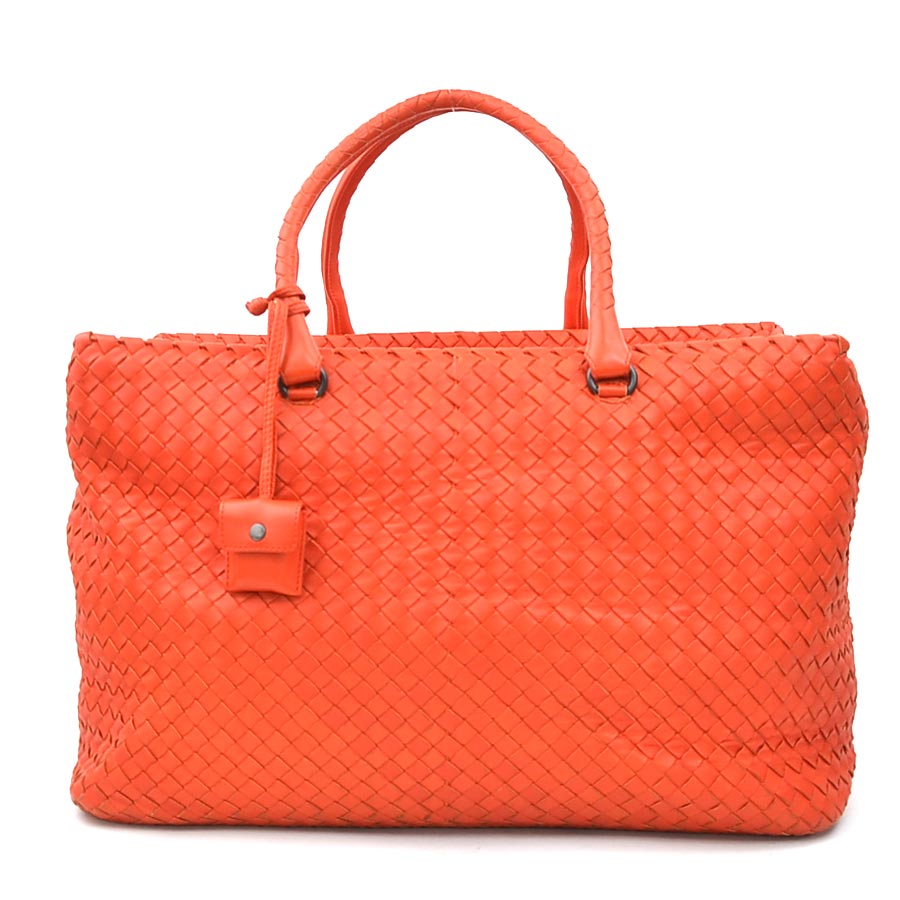 ボッテガヴェネタ BOTTEGAVENETA ハンドバッグ イントレチャート レザー オレンジレッド ユニセックス h31695g