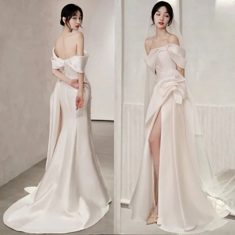 ウエディングドレス 白 ロング花嫁ドレスウエディングドレスホワイトげウエディングパーティトレーンタイプ 前撮り用 結婚式 披露宴 演奏会 二次会 人気