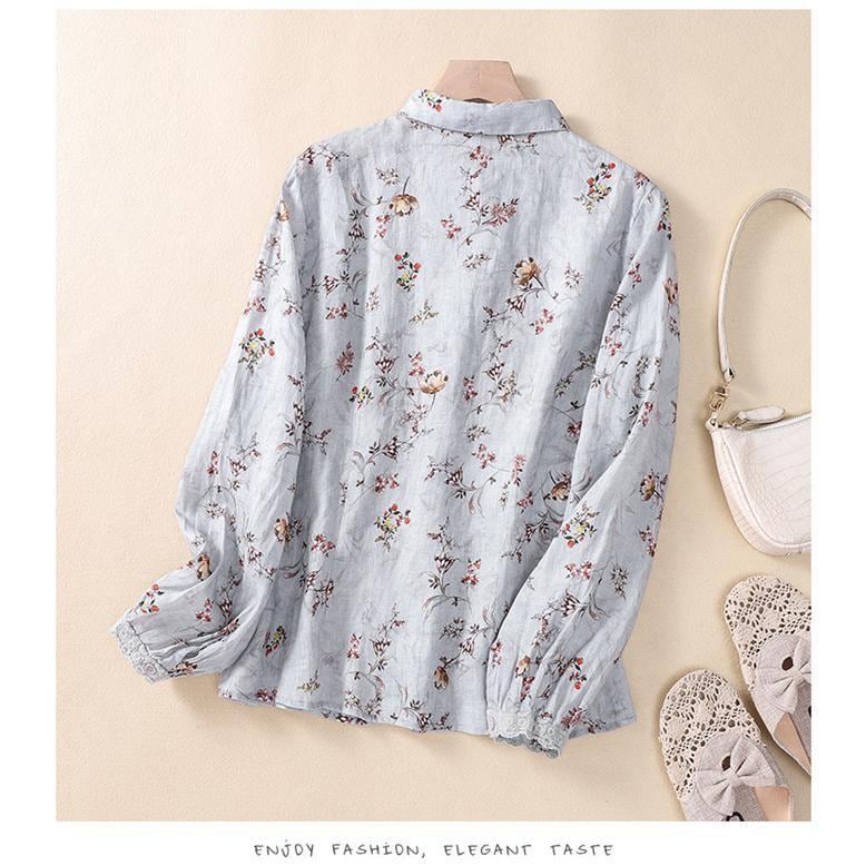 シャツ ブラウス レディース 春 夏トップス 花柄シャツ コットンリネン 長袖 綿麻風 可愛い 着痩せ 春 ナチュラル 大人 通勤 お洒落