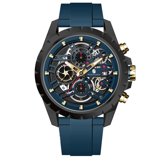 SAPPHERO 腕時計 メンズ 100メートル防水 おしゃれ 多機能クロノグラフ時計 アナログ クォーツ カジュアル スポーツウォッチ 軽量 人気 仕事勉強 シリカゲルブレスレ...ブルーブラック