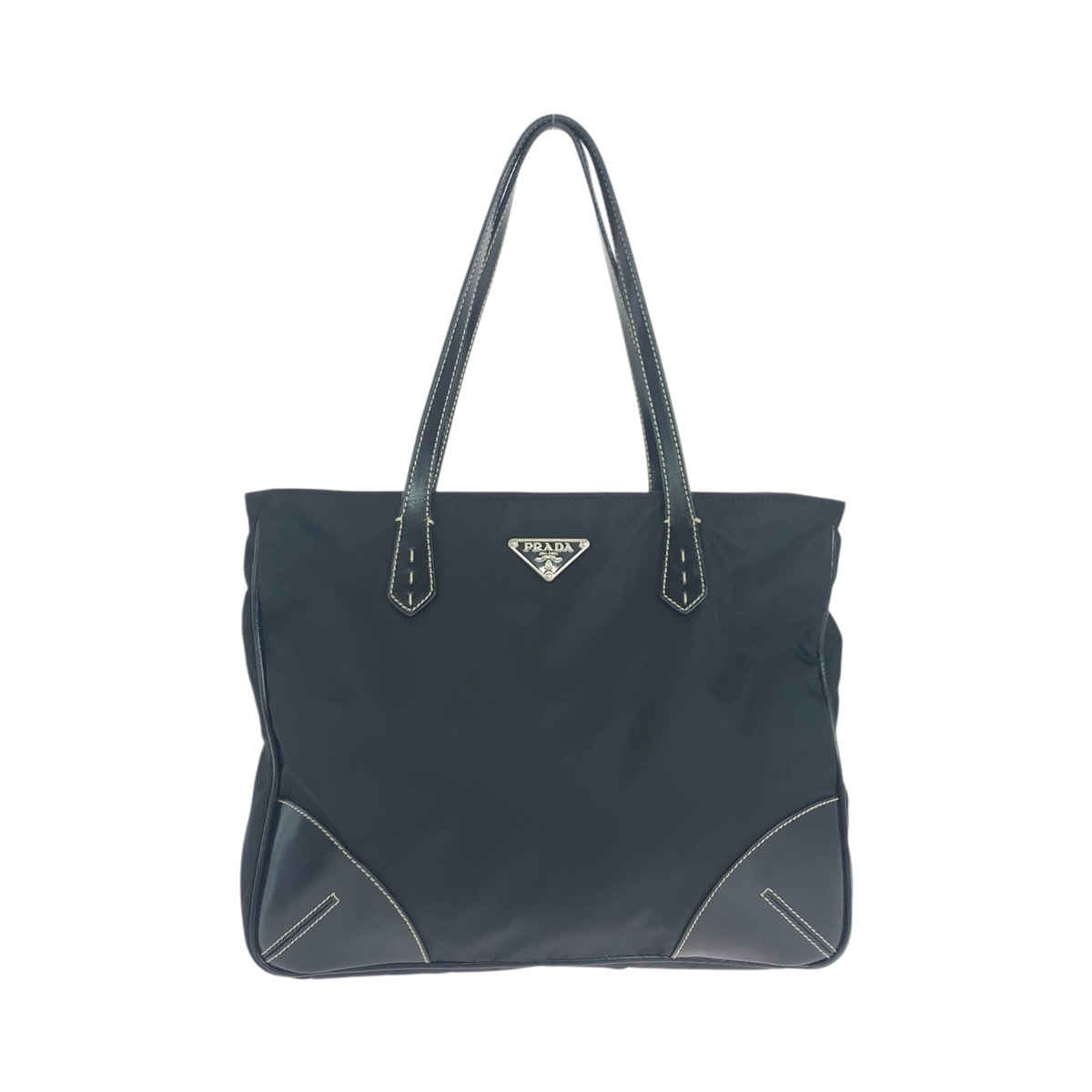 美品 テスート 三角ロゴプレート ブラック 黒 シルバー金具 ナイロン/レザー トートバッグ ショルダーバッグ レディース 504217