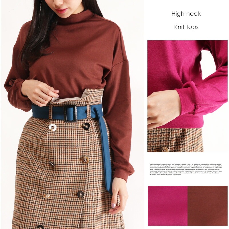 ハイネック ニット トップス ニットソー ワイド ドロップ ショルダー 2008/レディース 春新作ワンピースチュニック結婚式ドレス等/ /春 防寒対策 花粉 新生活 温感 プレゼント