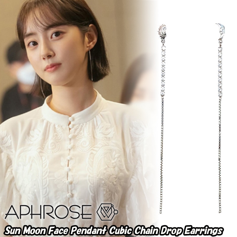 Sun Moon Face Pendant Cubic Chain Drop Earring
