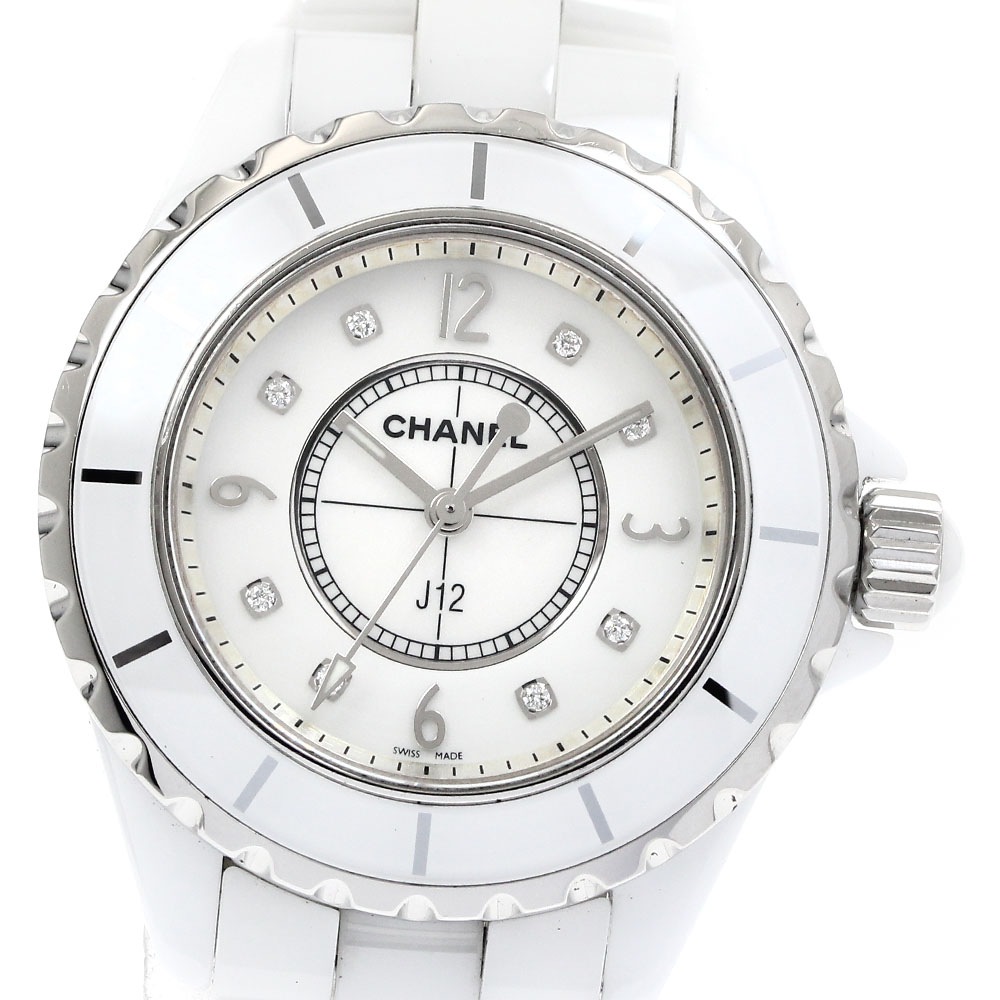 シャネル CHANEL H2422 J12 33ｍｍ 白セラミック 8Pダイヤ クォーツ レディース 保証書付き_882759【中古】