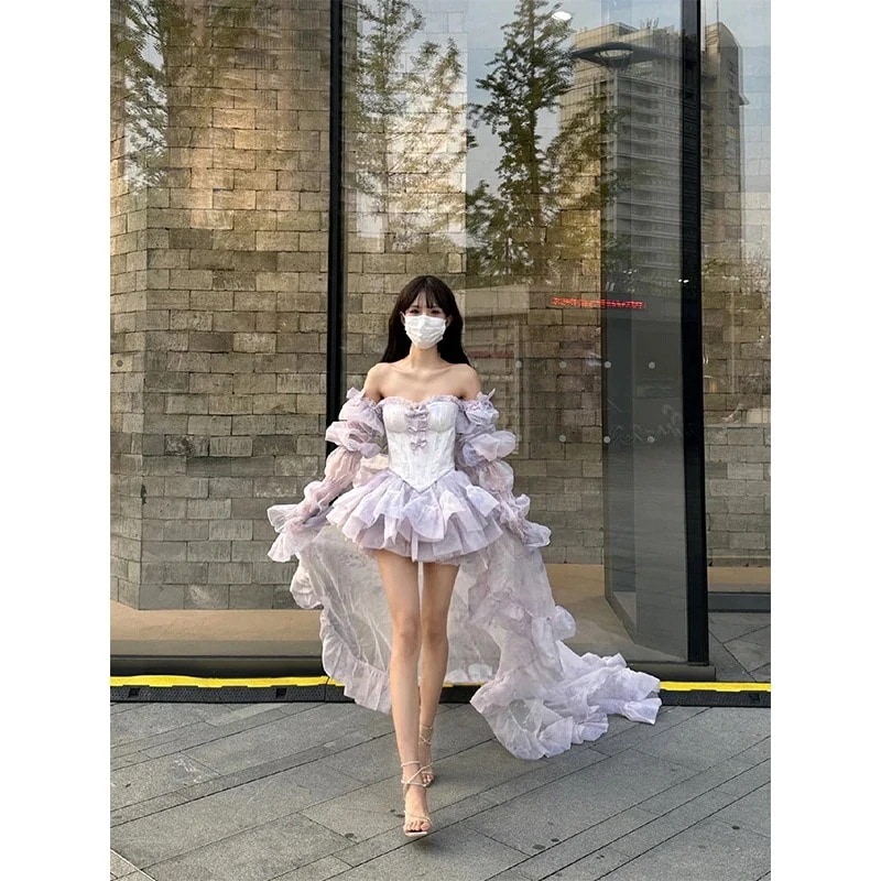 ハイエンドブトッププリンセスドレス女性スーパーフェアリードレス痩身テールドレス