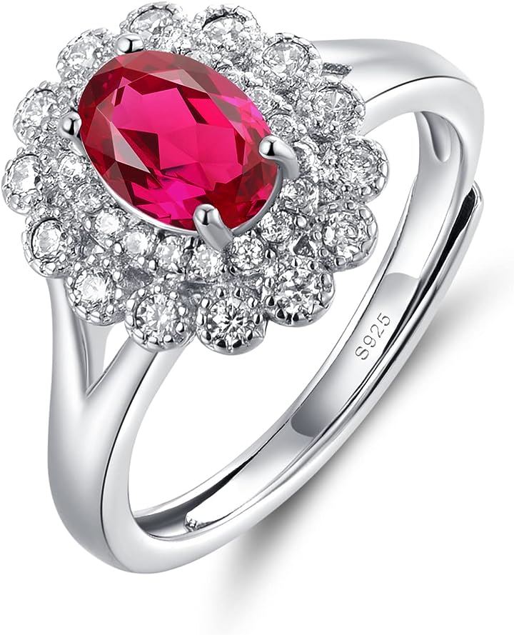 調節可能 シルバー925 リング Princess Diana 指輪 婚約 結婚式 誕生日 アジャスタブルリング( 7月 誕生石 ルビー)