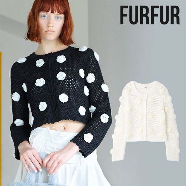 【SALE30%OFF】 【即納】 ファーファー FURFUR トップス 24秋冬 フラワークロシェカーディガン ミドル丈 長袖 rwnt244078