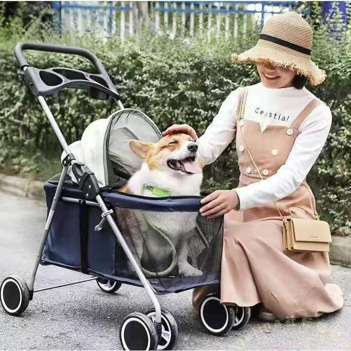 ペットカート多頭用 軽量折りたたみ四輪ドッグバギー Welina（株） 小型中型犬散歩旅行防災対応 ペットキャリーカート おしゃれ耐荷重