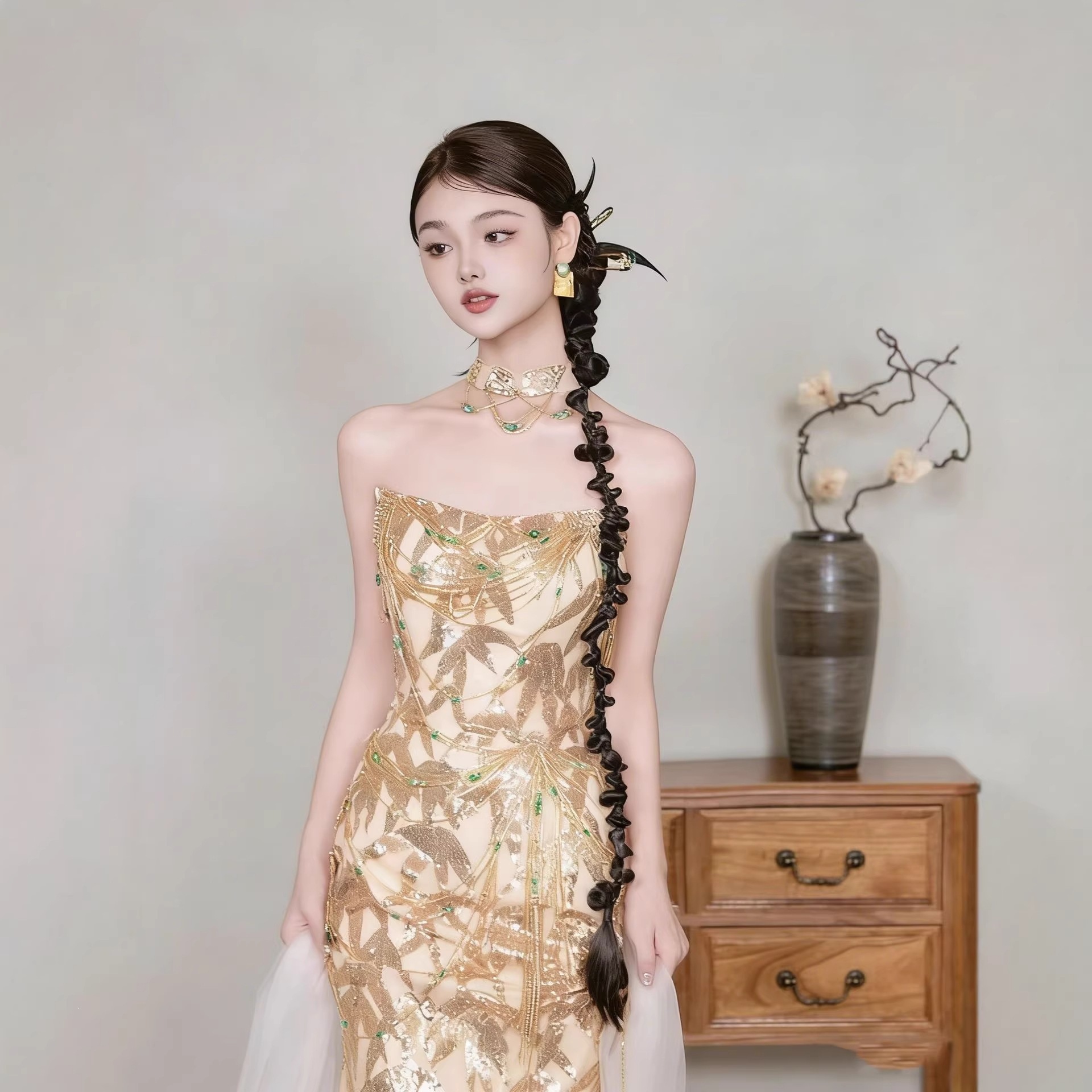 婚約 フォーマルドレス 高級感 チューブトップ ゴールド お色直し 新婦 絶品 成人式 バースデー 司会 フォーマルドレス