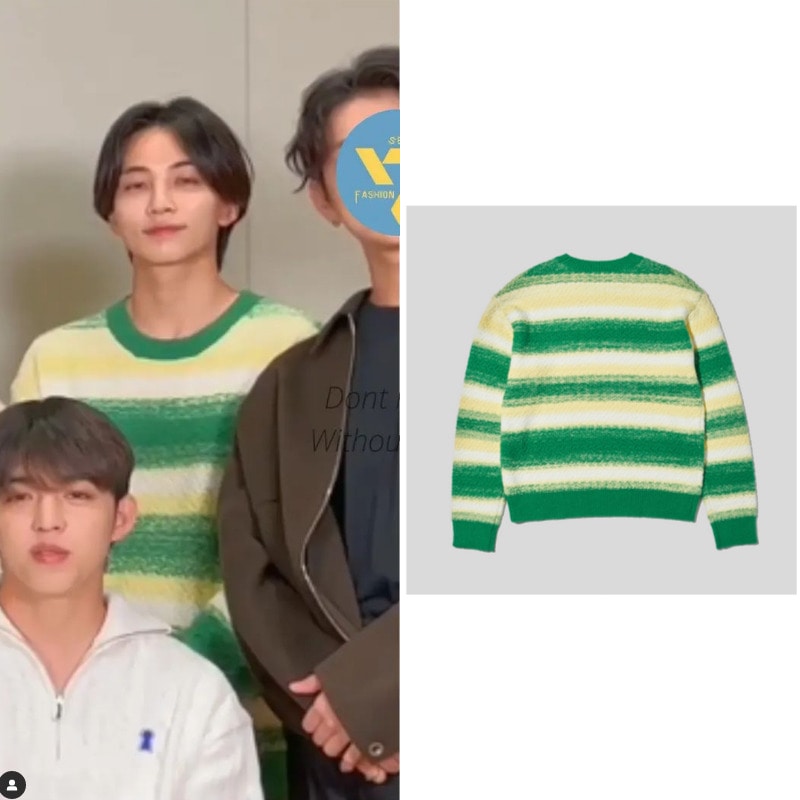 seventeen (ジョンハン)着用 plac ストライプラウンドニットグリーン限定販売10個 パーカー