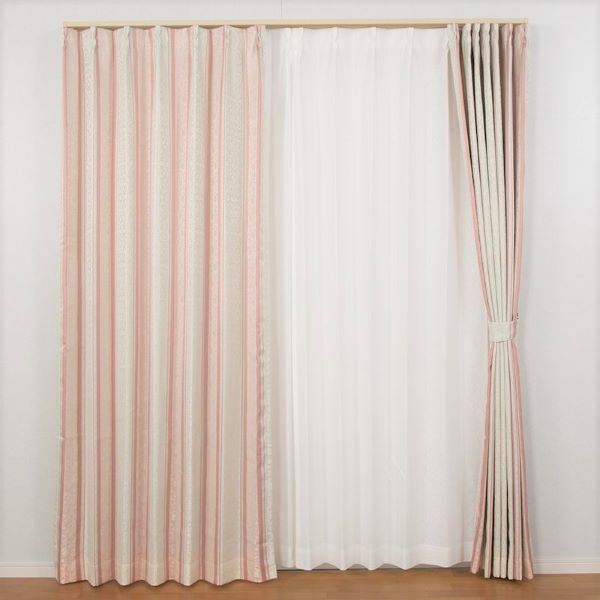 遮光 カーテン 約幅150cmx長さ178cmx1枚 ローズ 3級遮光 花柄ストライプ 洗える 裏地付き 形状記憶 遮光カーテン