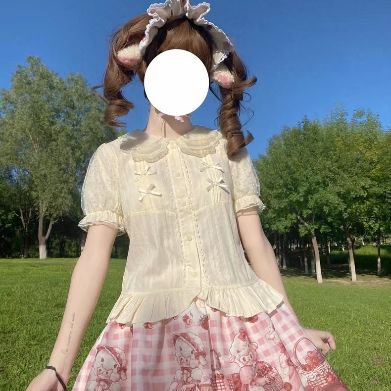 ロリータ新商品子供襟半袖シャツlolita純色百合jsk中で夏純綿通気性裏地を掛けます