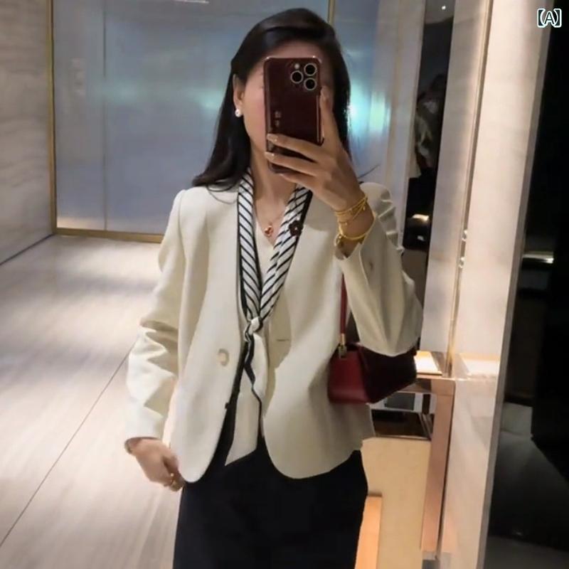 スーツ　ジャケット　カジュアル 気品が あり シンプル ワン ボタンのノー カラー 通勤 職場 スーツ 女性用 2025 春の 万能 ショート ジャケット