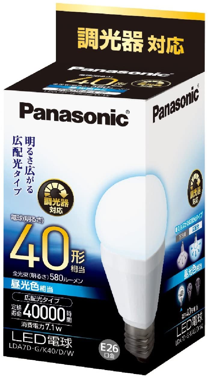 パナソニック LED電球 口金直径26mm 電球40W形相当 昼光色相当(7.1W) 一般電球広配