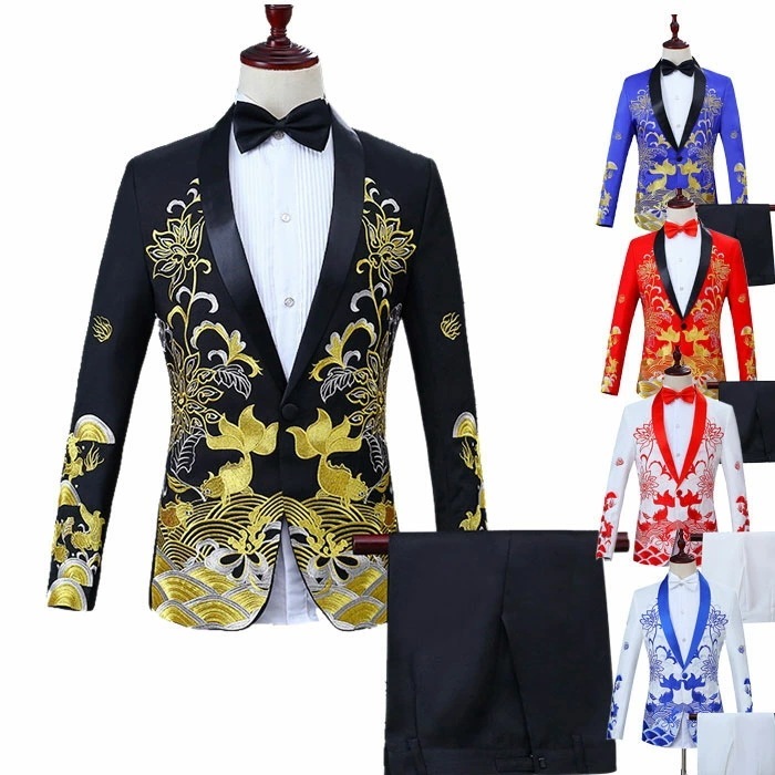 ステージ衣装 メンズ ステージスーツ ジャケット パンツ セットアップ 蝶ネクタイ付き パーティ 司会 カラオケ イベント コスプレ 衣装 ダンス衣装 発表会 新年会 忘年会 余興 衣装 舞台衣装 男