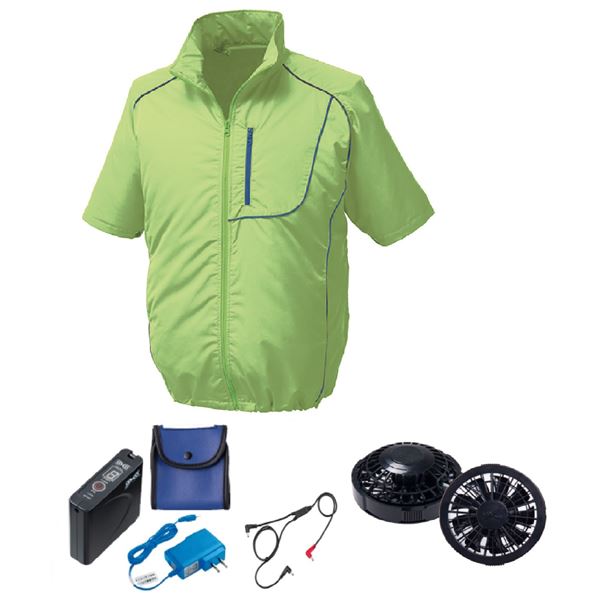 KU91720 空調服 R ポリエステル製 半袖 FAN2200B・RD9261・LISUPER1セット ライムグリーン×ネイビー M 15,621円