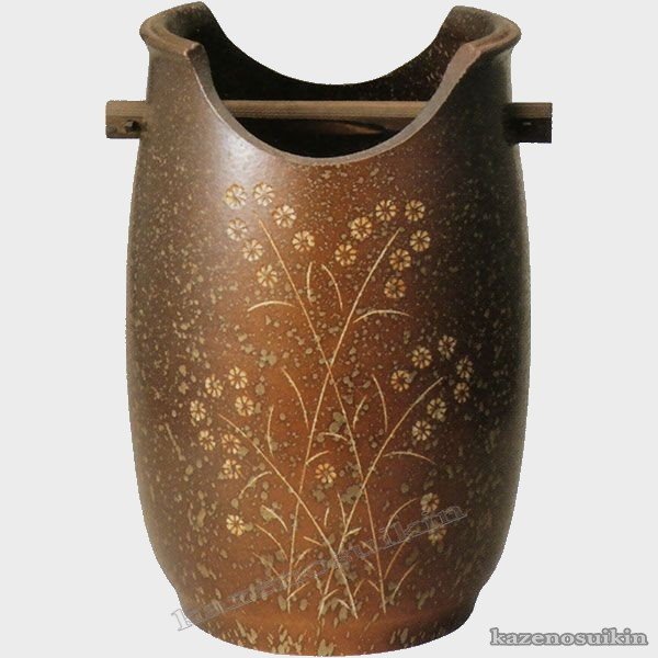 草花紋手付傘立　（大） （信楽焼き陶器傘立梅雨玄関収納M）