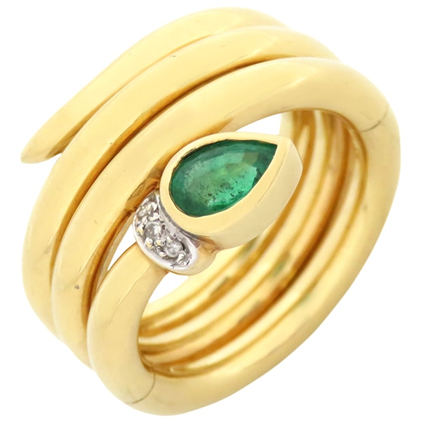 ポンテヴェキオ Ponte Vecchio リング 指輪 エメラルド ダイヤ リング スネークモチーフ K18YG エメラルド ダイヤモンド イエローゴールド 750YG 10.5号【中古】