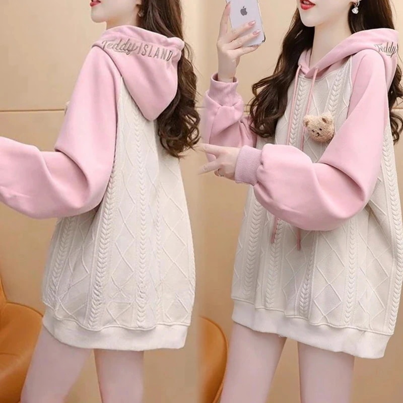 急速出荷百掛け コントラストカラー スウェット ゆったり大人 パーカー パーカーカラーブロックフードセーター秋冬新作立体クマメガ割 46aa420 19,647円