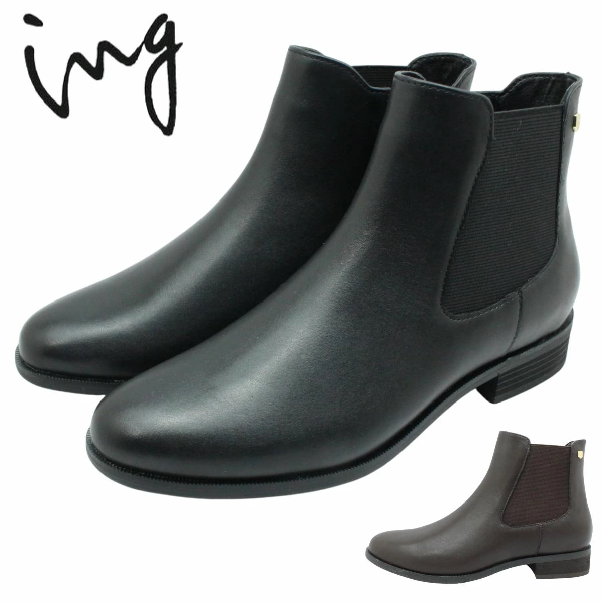 ing イング レディース レザー ショートブーツ サイドゴア IGST 58169 防滑 本革 婦人靴 スノーシューズ