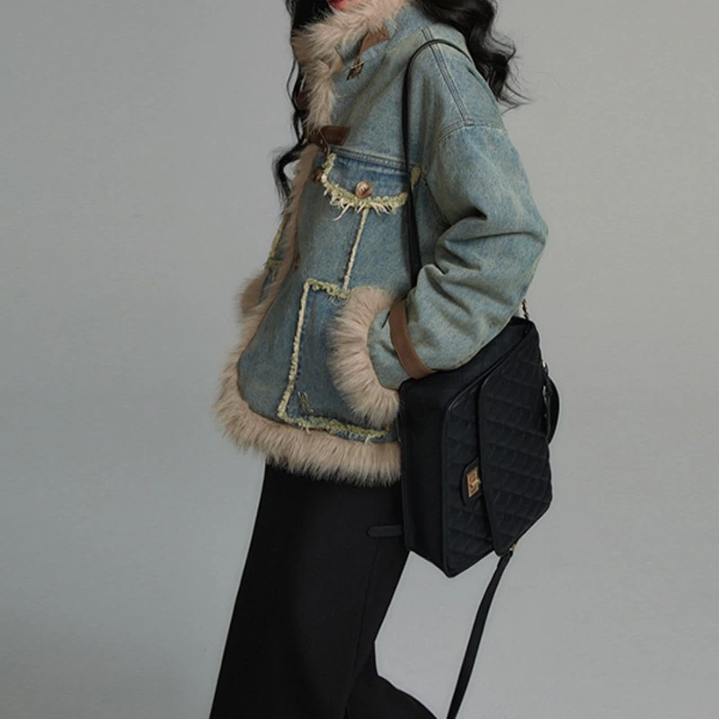 デニム コート 保温 ジャケット 厚手保温 アウター 秋 冬 ファーコート トップス