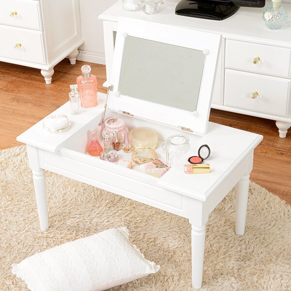 ドレッサーテーブル 幅70cm 白 ホワイト 鏡 ミラー センターテーブル ローテーブル シンプル かわいい おしゃれ アクセサリー収納 コスメ収納 ヘアアイロン 収納 一人暮らし【Putit】プティ 8,873円