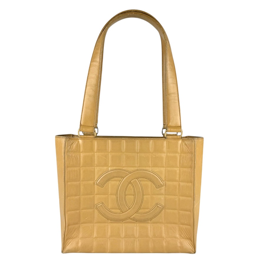 シャネル CHANEL ショルダーバッグ トートバッグ チョコバー レザー ベージュ ゴールド レディース z9200