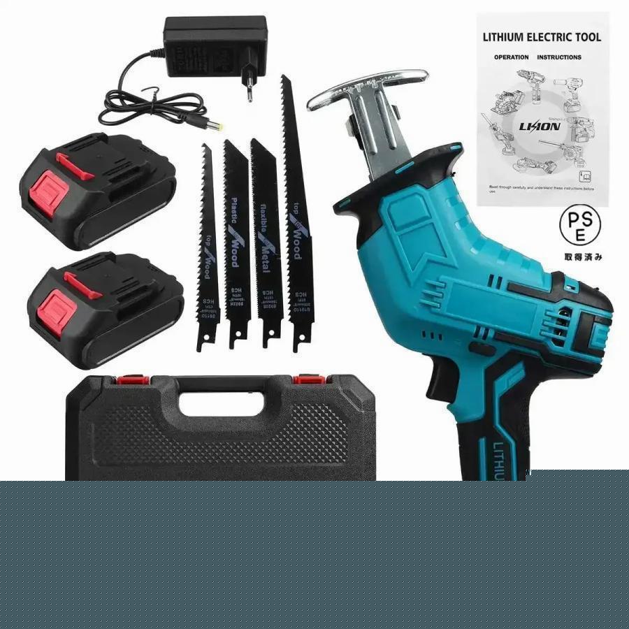 【即納】 電動ノコギリ 充電式レシプロソー 18V 電動 こぎり18Vバッテリー互換対応　替刃 4本付き 金属 木材 PVC 樹木カット 本体み