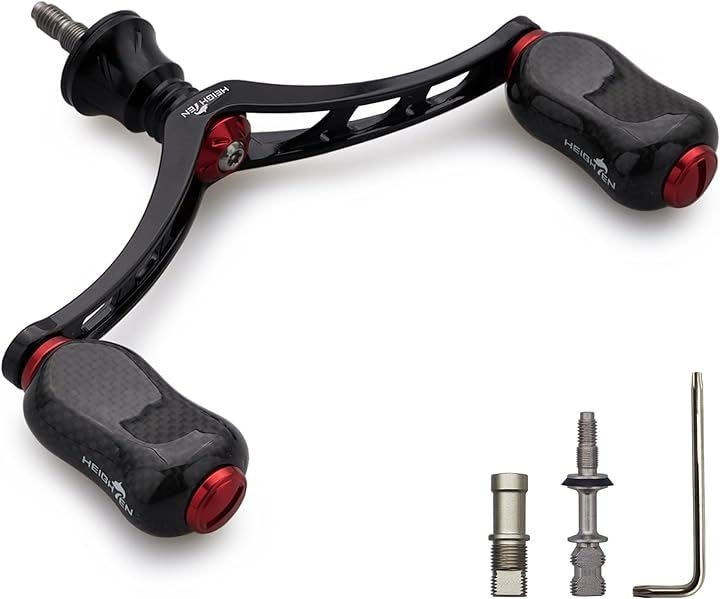 98mm リール ハンドル 21mm カーボン ノブ 搭載 シマノ ダイワ 通用 スピニングリール用 Gourd Series 827( ブラック＆レッド)