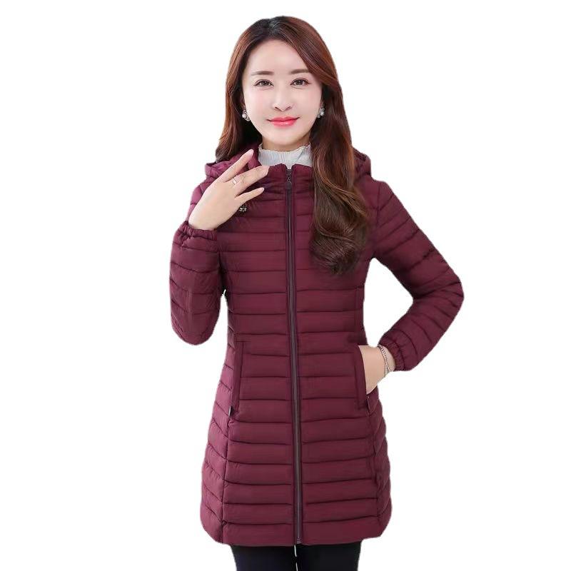 女性用秋冬軽量ジャケット中丈の韓国風スリムフィットプラスサイズのダウンコットンコート