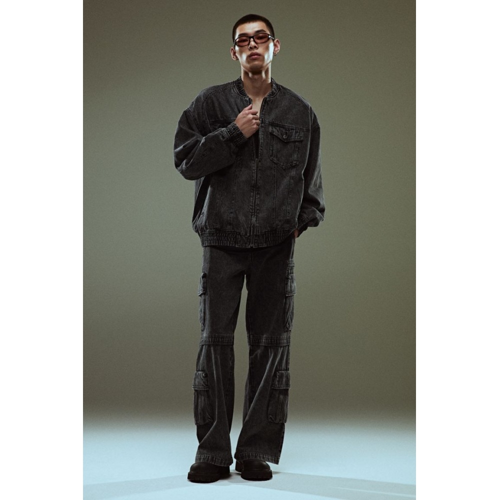 H&M ルーズフィットデニムジャケットダークデニムグレー