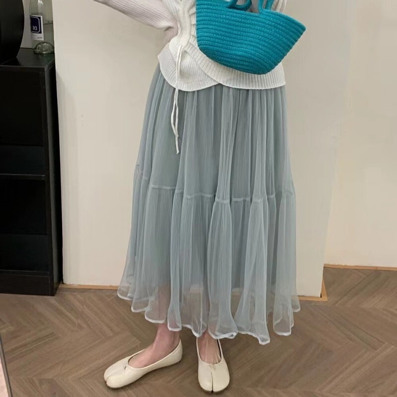 フレアチュールスカート チュールティアードスカート プリーツ フレア スカート 韓国 レディース オルチャン かわいい きちんと 大人可愛い フォーマル きれいめ シンプル カジュアル 大人