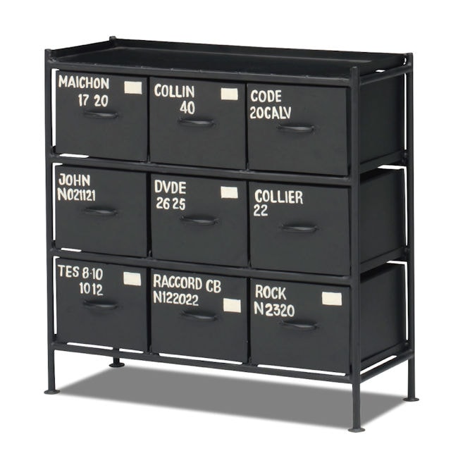 ９杯引出チェスト ヴィンテージ調 インダストリアル スチールチェスト ブラック系 （151）