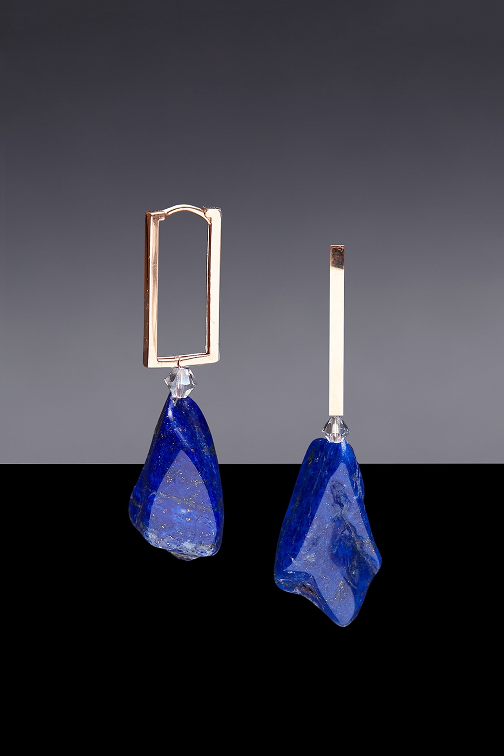 [HAZINA] [14KGold] Irregular Lapis Lazuli Square Hoop Earrings