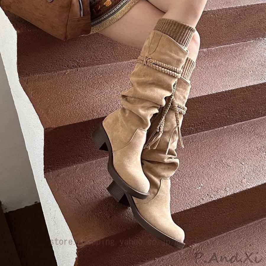 ロングブーツ レディース 秋冬 チャンキーヒール 変形ヒール ヒール5センチ 痛くない スクエアトゥ サイドファスナー スタックヒール 旅行 きれいめ おしゃれ