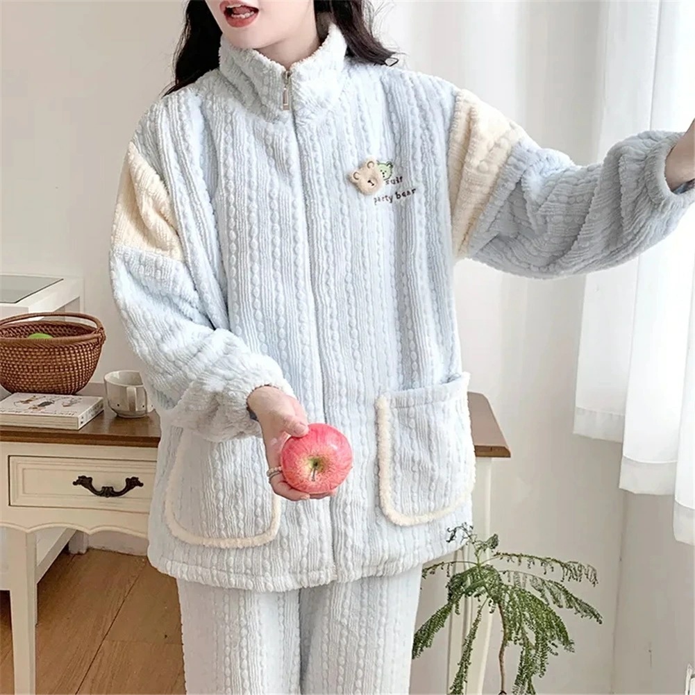 マタニティ パジャマ 冬 モコモコ クマ シンプル パッチワークスタイル 長袖 マタニティ ルームウェア 授乳口 付き ウエスト調節 パジャマ 上下セット マタニティ パジャマ ギフト パンツ トップ