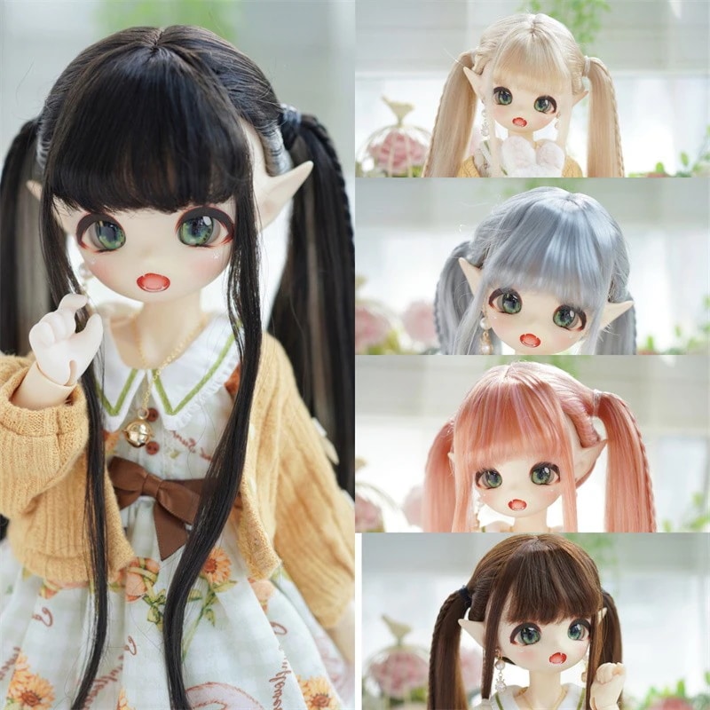 【2枚購入で200円 OFF！急速出荷】ダブルポニーテール女性ウィッグ付きbjd/mdd人形ミルクシルク編み込みヘア3点4点6点 5,023円